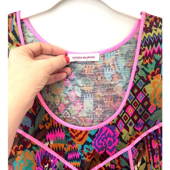 Matthew Williamson Neon Abstract Floral Cap Sleeves Mini Dress sz. UK 8/US 4 - Picture 4 of 10